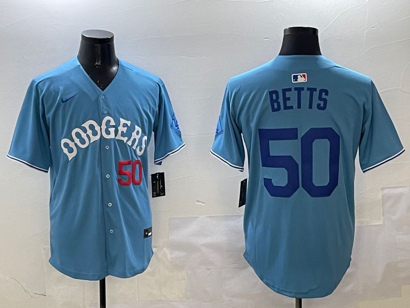 Men Los Angeles Dodgers 50 Betts Light Blue Throwback Game 2025 Nike MLB Jersey style 23